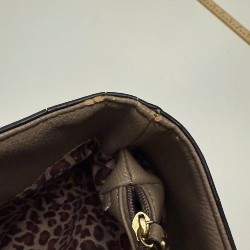 Mathew + Julian Pebble‎ Faux Leather Taupe Leopard Lining Tote Bag Large